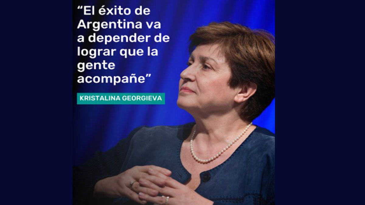Kristalina Georgieva y un mensaje especial del apoyo que necesita de la ciudadanía el plan de Milei. (foto: Gentileza El Cronista) 