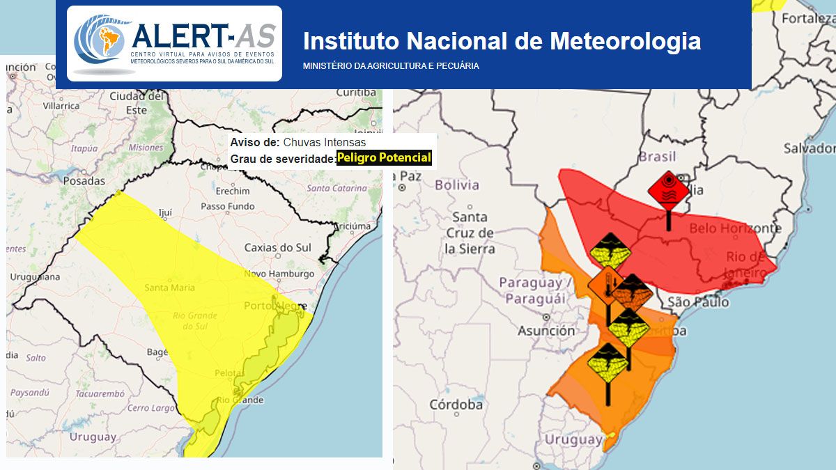 El Instituto de Meteorología brasileño emitió un nuevo alerta por peligro potencial para toda la región (Foto: INMET).