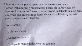 La CTEP de Grabois se manifestó en los countries y pidió comida, útiles escolares y trabajo de mantenimiento