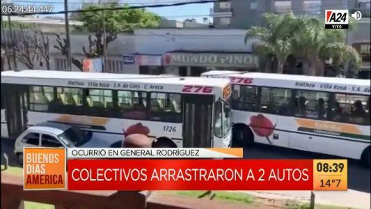 General Rodríguez: dos colectivos arrastraron así a autos estacionados