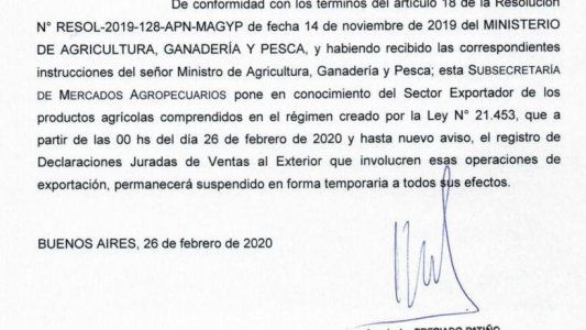 Por la inminente suba de retenciones, el Gobierno cerró los registros de exportación