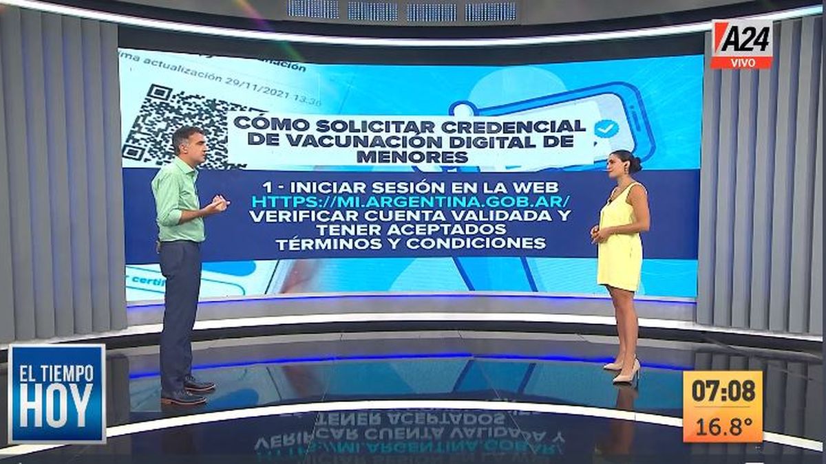 Así se accede a la certificado de vacunación de menores en Mi Argentina. (Captura de Tv)