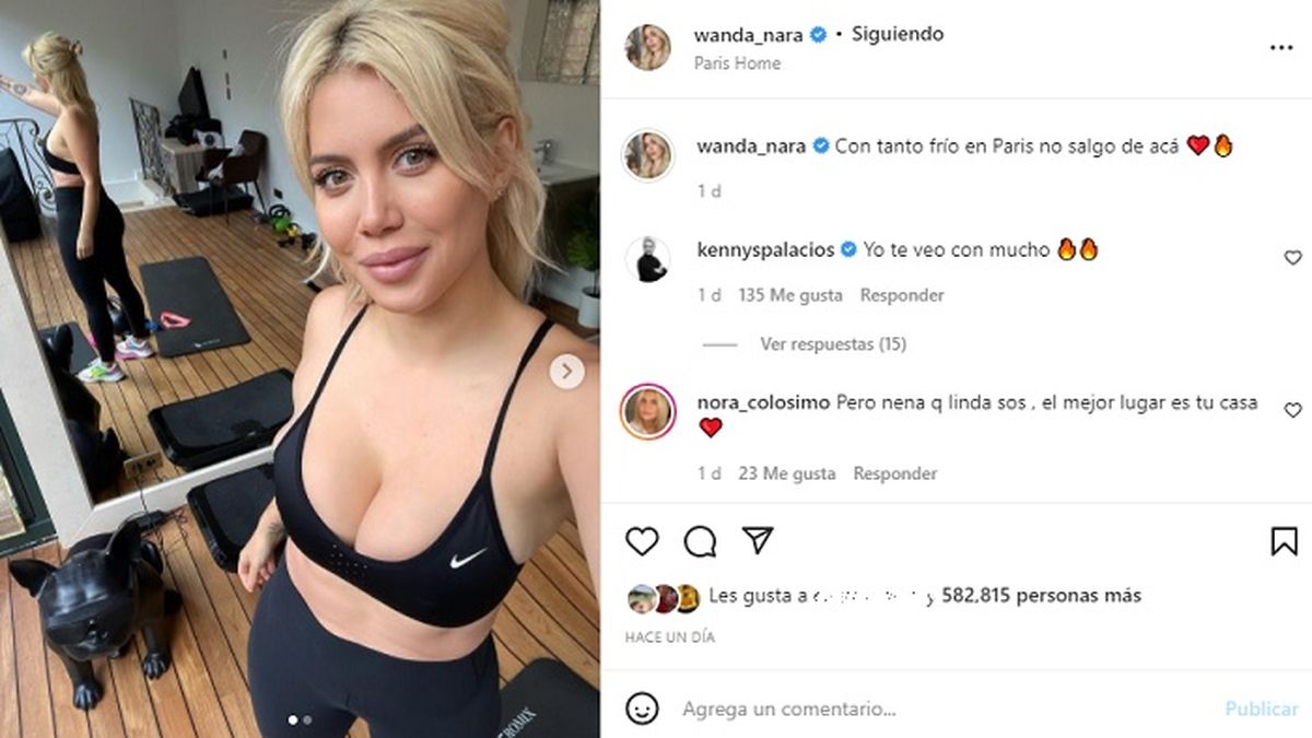 Wanda Nara en el gimnasio de su casa en Par&iacute;s.&nbsp;