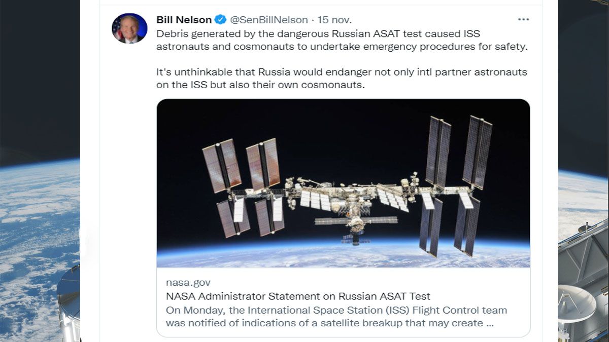 La NASA acusó a Rusia de poner en peligro la vida de los astronautas en la Estación Espacial Internacional (Foto: Cuenta de Twitter del director de la NASA, Bill Nelson)