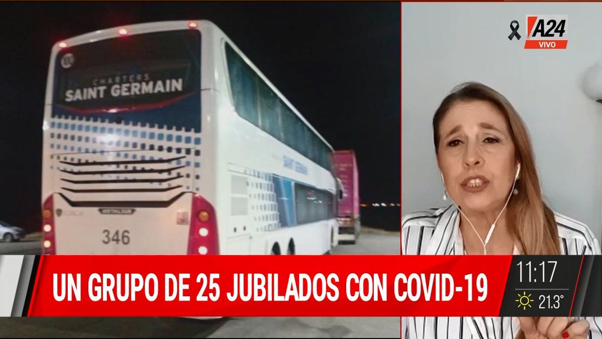 25 jubilados con covid en un viaje por la Patagonia. (Captura de Tv)