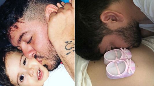 La tierna foto de Diego Junior sobre la panza de su mujer: esperan una nena