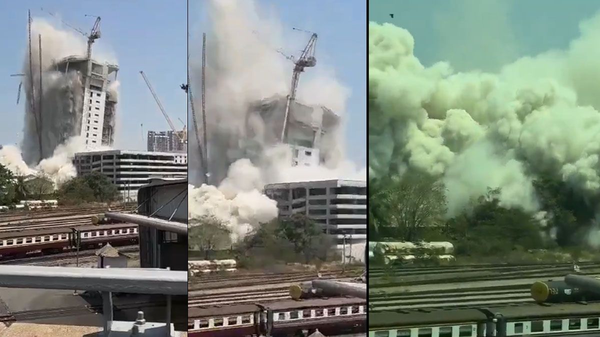 Un edificio se derrumba en un instante por el terremoto en Bangkok. (Foto: captura de TV)