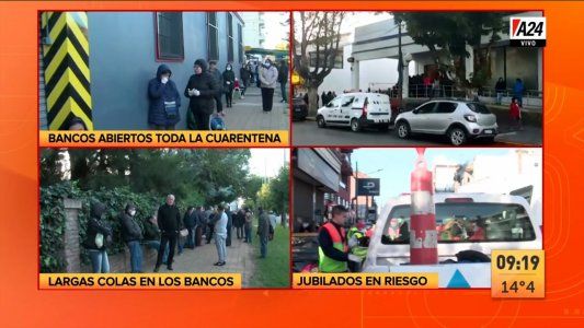 Con reposeras y desde la madrugada, largas colas en los bancos para cobrar jubilaciones y AUH