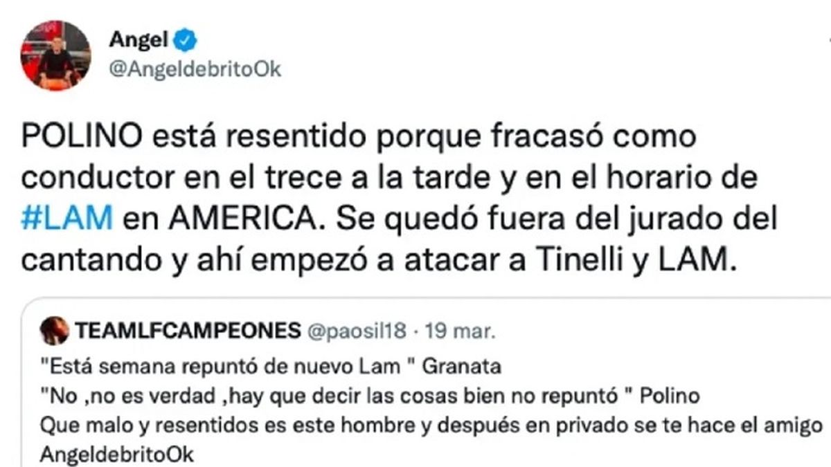 Ángel de Brito, filoso desde Twitter contra Marcelo Polino. 