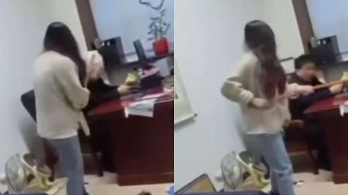 El momento en que la joven se defiende del acoso de su jefe (Foto: captura de pantalla).