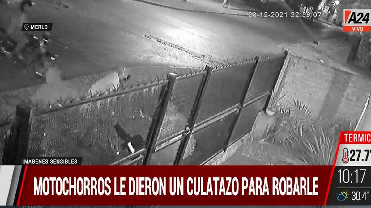 Merlo: brutal robo motochorro en piraña a una pareja. (Captura de Tv)
