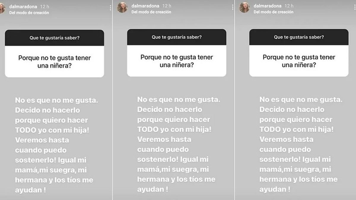 Dalma Maradona cont&oacute; por qu&eacute; no tiene ni&ntilde;era para el cuidado de Roma.&nbsp;