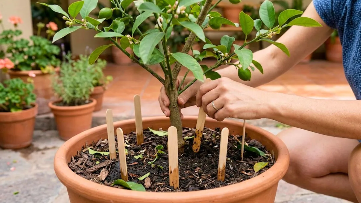 El truco casero que cada vez usan más jardineros: para qué sirve enterrar palitos de helado en la tierra del limonero