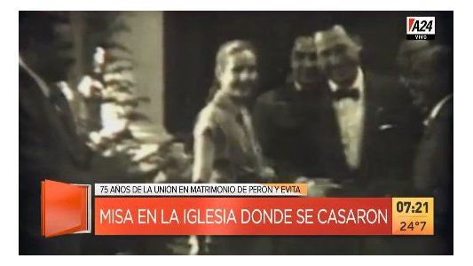 La Plata: misa por el 75° aniversario del casamiento de Perón y Evita