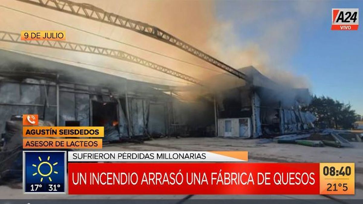 9 de Julio: cómo se reconstruirá la fábrica de quesos incendiada. (Captura de Tv)