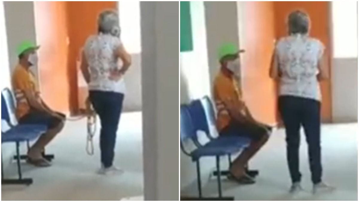 Una mujer ató a su marido con una soga y lo llevó a vacunarse contra el coronavirus
