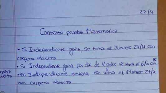 Una profesora de matemáticas condicionó el examen que tomará en función del resultado de Independiente