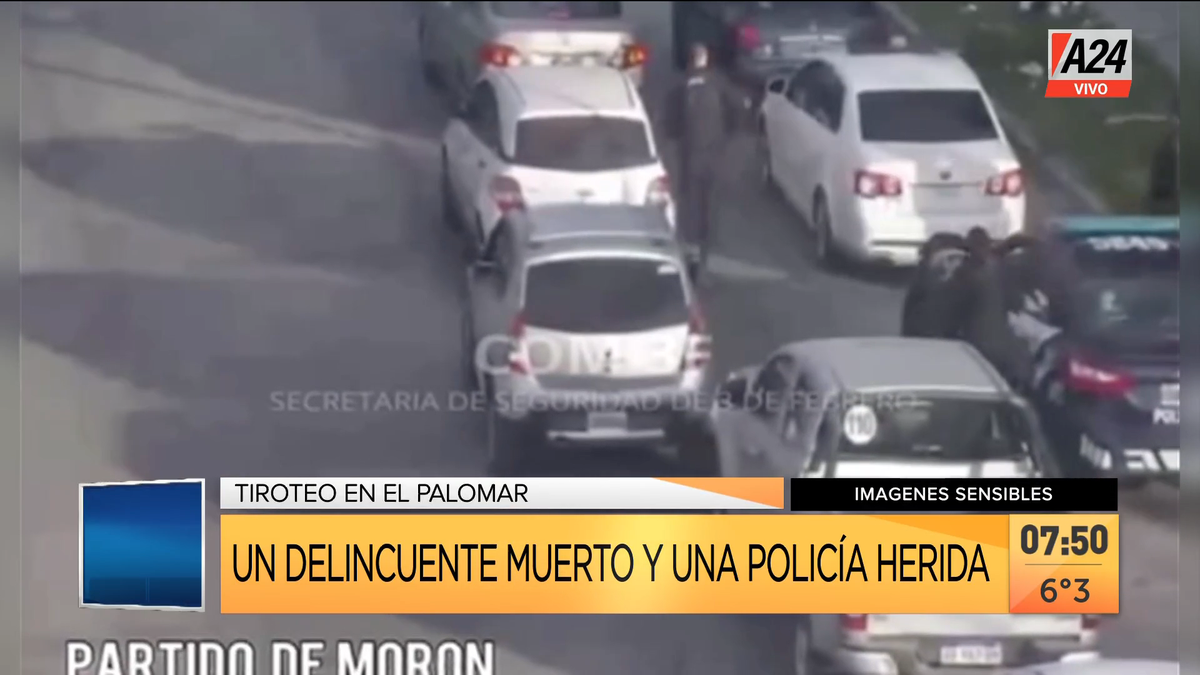 Tiroteo en el Palomar: un delincuente muerto y otro herido. (Captura de Tv)