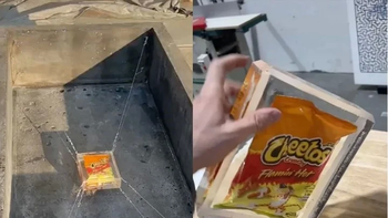Construyó un sarcófago de 1.300 kilos para conservar una bolsa de Cheetos