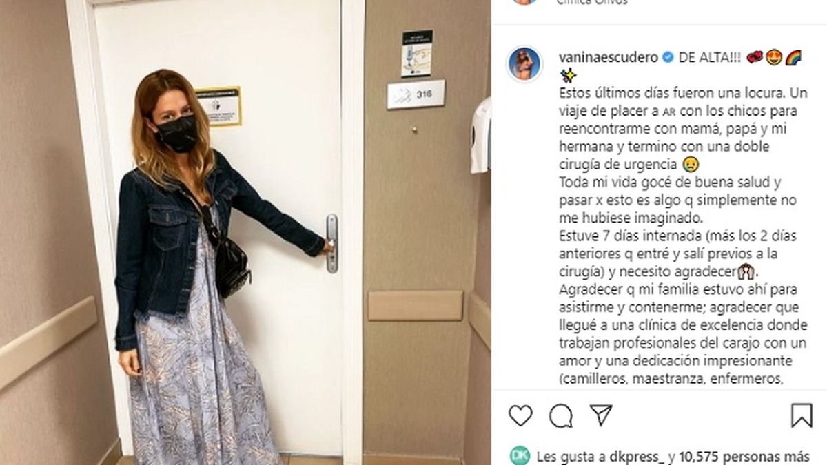 Le dieron el alta a Vanina Escudero