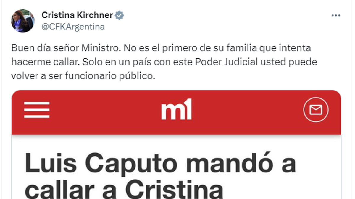 La respuesta de Cristina Fernández de Kirchner a Luis Caputo (Foto: 