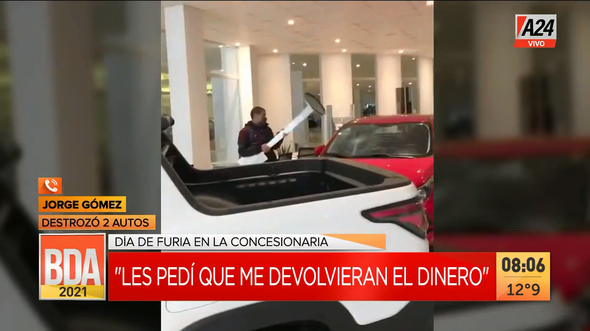 Día de furia en Caballito: ¿qué dijo el hombre que destrozó la concesionaria? (Captura de Tv)