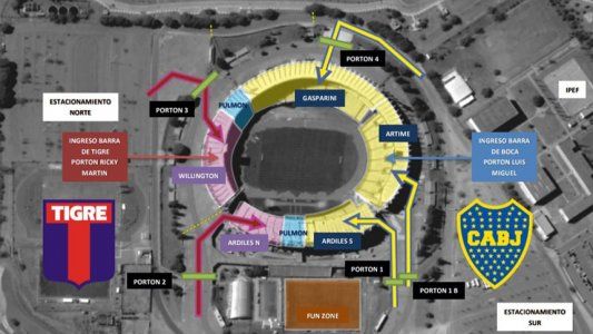 El polémico mapa de la Superliga: les dan indicaciones de ingreso al estadio a las barras de Boca y Tigre