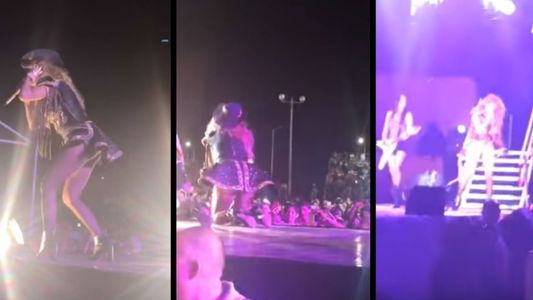 Paulina Rubio, fuerte caída en pleno show