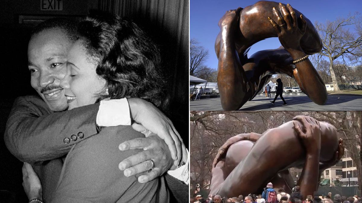 El artista Thomas recre&oacute; solo el movimiento de los brazos del matrimonio King de la cl&aacute;sica fotograf&iacute;a cuando supo que hab&iacute;a ganado el premio Nobel de la Paz en 1964 (Foto: gentileza Semana).