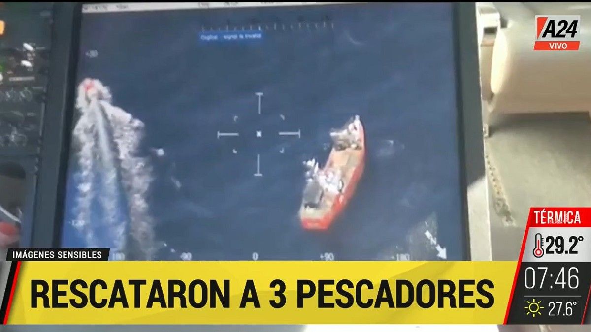 La zona donde fueron rescatados los tres pescadores. Foto: captura de Tv.&nbsp;