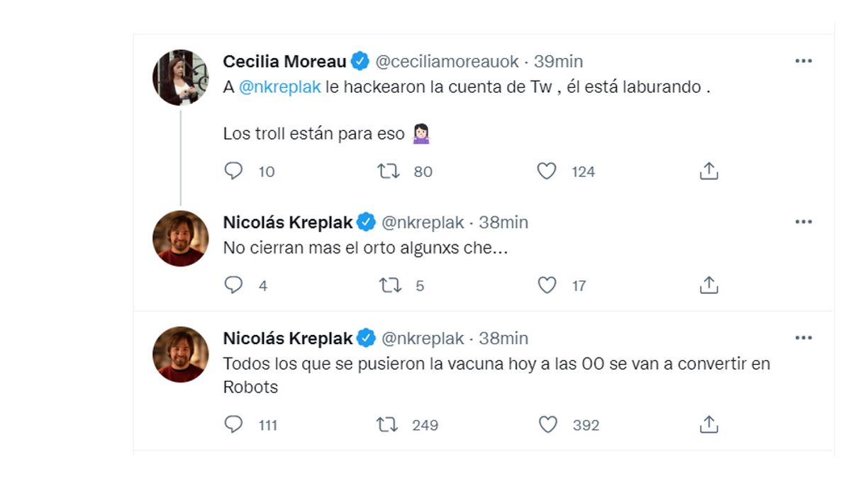 Tuits Nicolás Kreplak teléfono hackeado