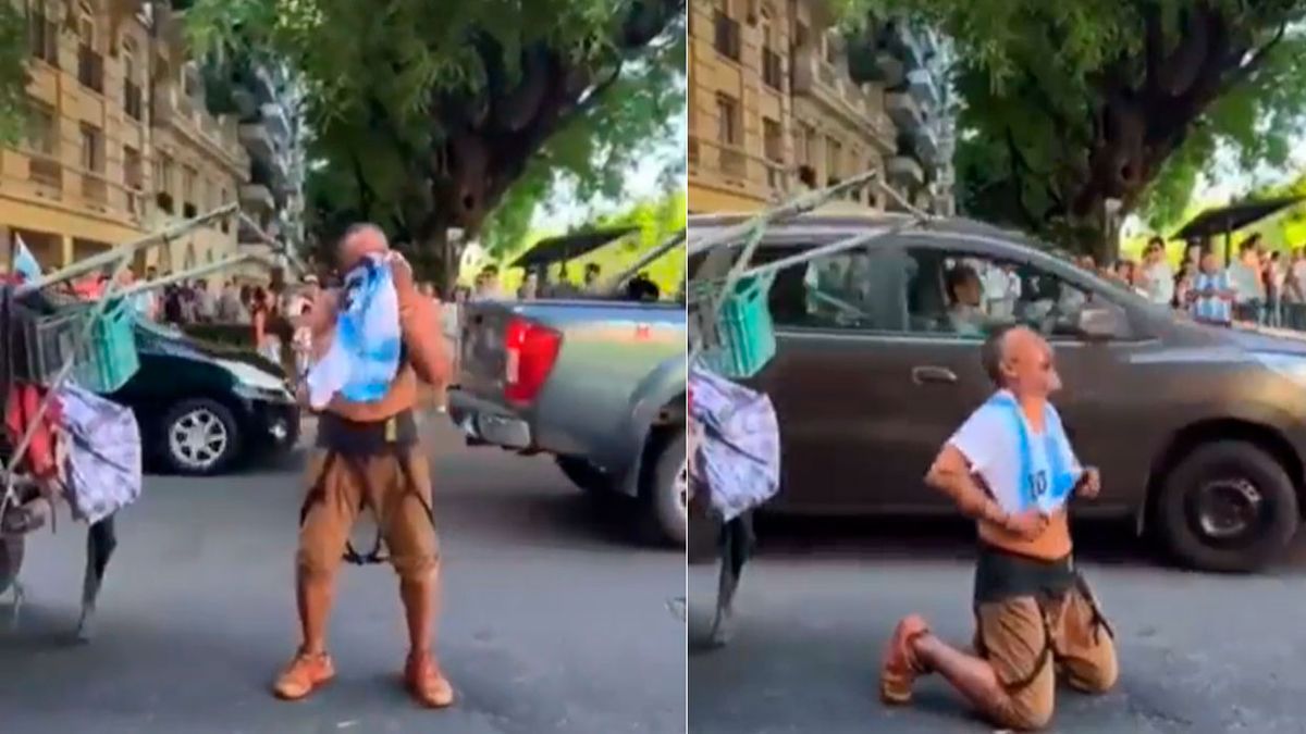 En medio de los festejos un hombre le regaló una camiseta a un cartonero y su reacción se volvió viral
