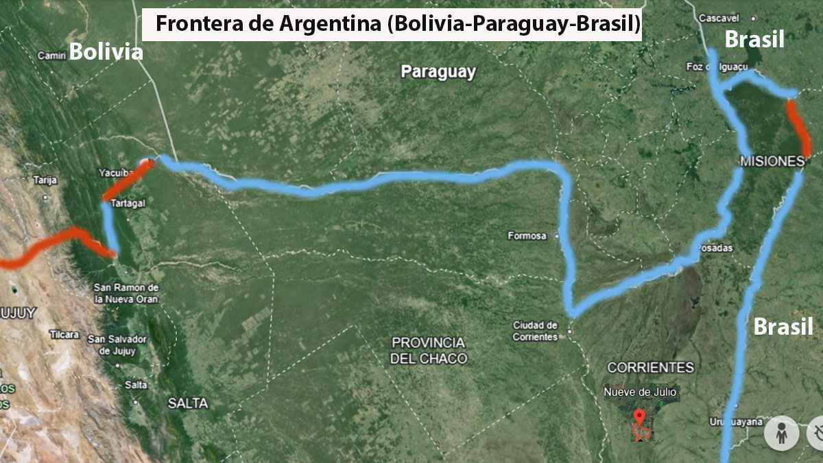 La Argentna tiene con Bolivia, Paraguay y Brasil 3.573 km. de fronteras. Muchos lugares, son sumamente fáciles para cruzar de manera ilegal o sin dejar registro alguno (Foto: A24.com)
