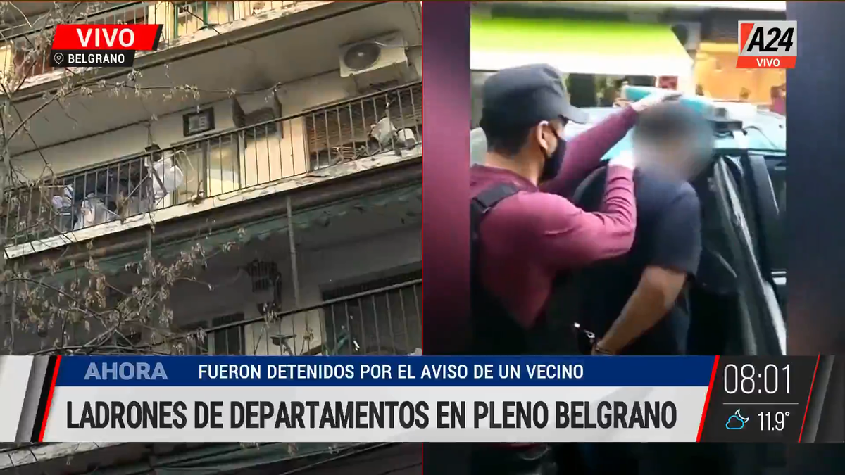 Entradera en un edificio de Belgrano: 3 detenidos. (Captura de Tv)