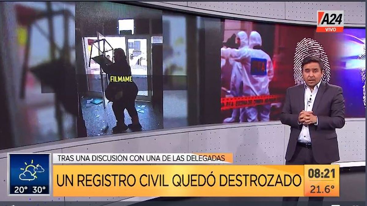 Tuvo un ataque de furia y destrozó un registro civil. (Captura de Tv)