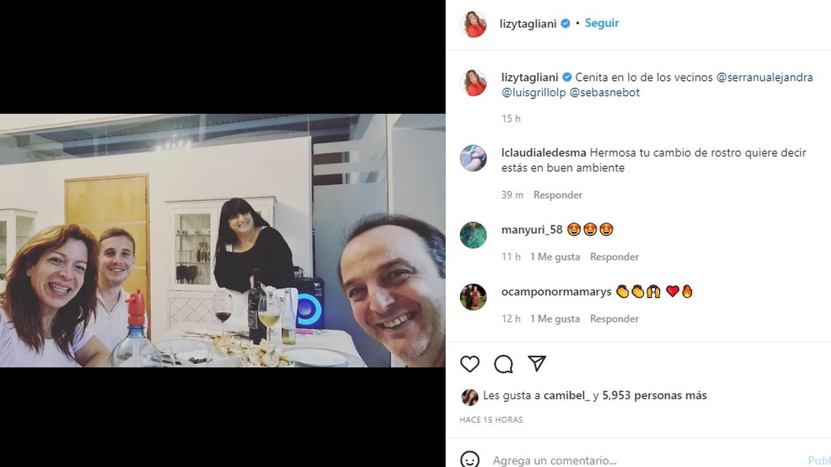 Uno de los primeros posteos de Lizy Tagliani mostr&aacute;ndose junto a Sebasti&aacute;n Nebot, su nueva apuesta amorosa.&nbsp;