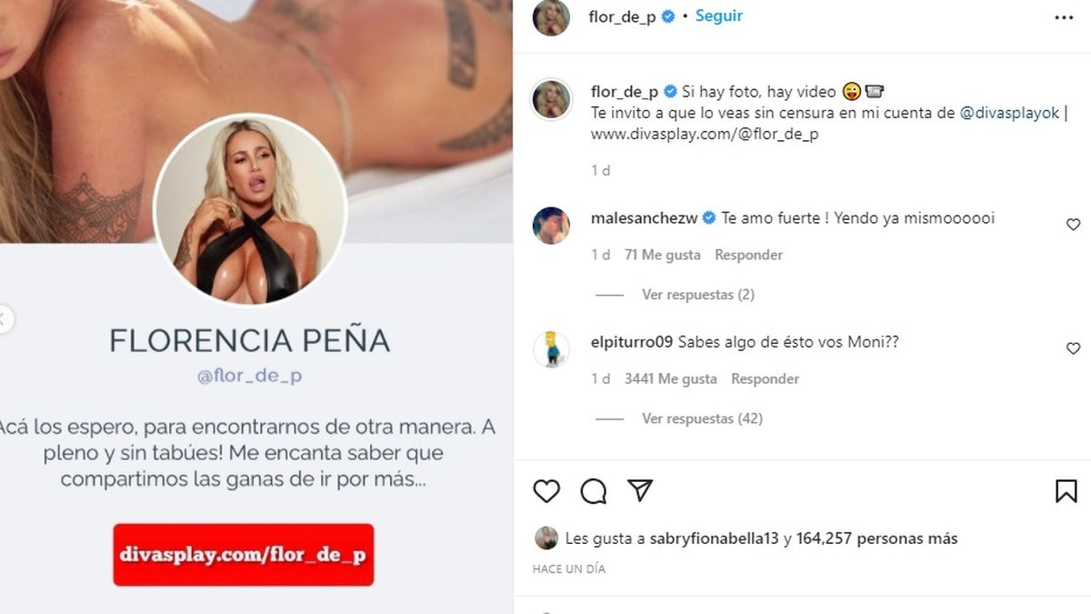 Florencia Peña creó una cuenta para subir material sin censura