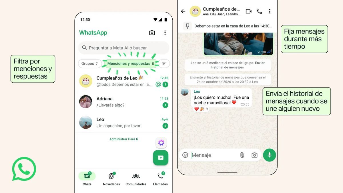 WhatsApp presentó nuevas funciones para grupos: cuáles son las principales novedades. (Foto: Gentileza Prensa)