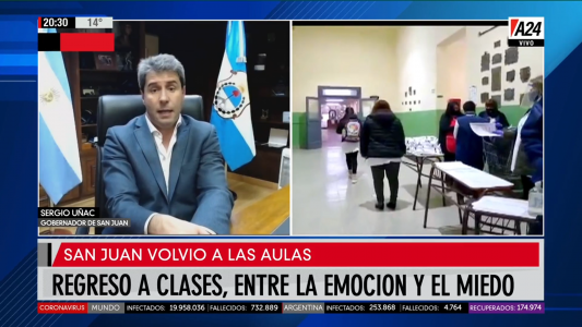 Uñac contó que en el regreso a las aulas en San Juan asistió el 70% de los alumnos pero que aún es una prueba piloto