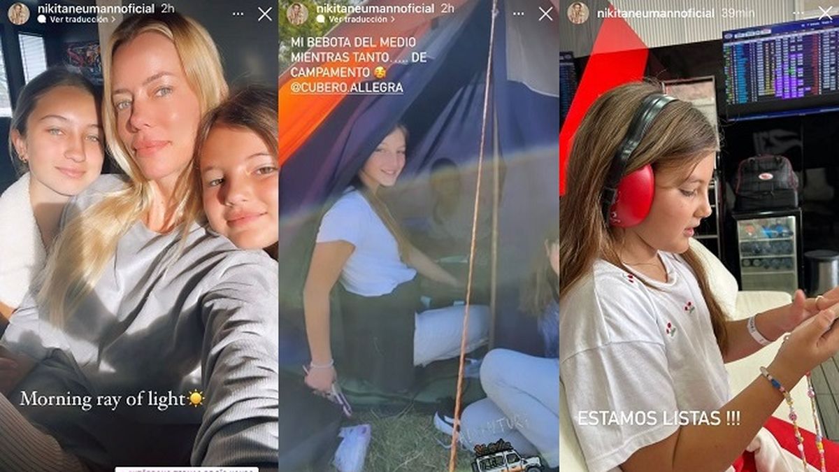 Las historias virtuales de Nicole Neumann dejando en claro que dónde están sus hijas por estas horas que nació su medio hermano, Luca. 