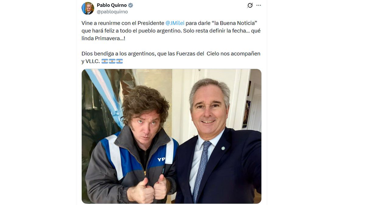 El canciller Quirno y un mensaje sobre una próxima visita del papa León XIV a la Argentina. (Foto: Cuenta de X de Quirno)