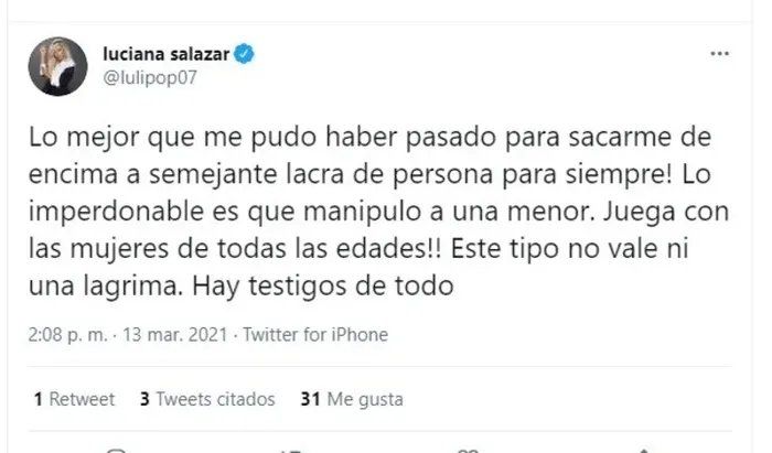 Luli Salazar llam&oacute; "lacra" a Redrado cuando lo vio con otra