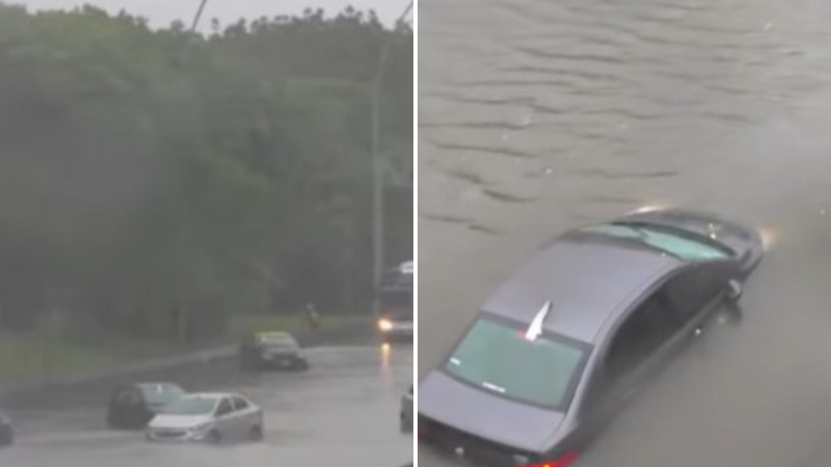 Diluvio y caos en la Avenida General Paz. Foto: captura A24.&nbsp;