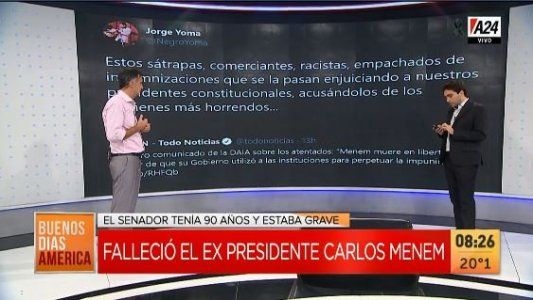 Jorge Yoma salió al cruce contra la DAIA por su dura crítica a Menem