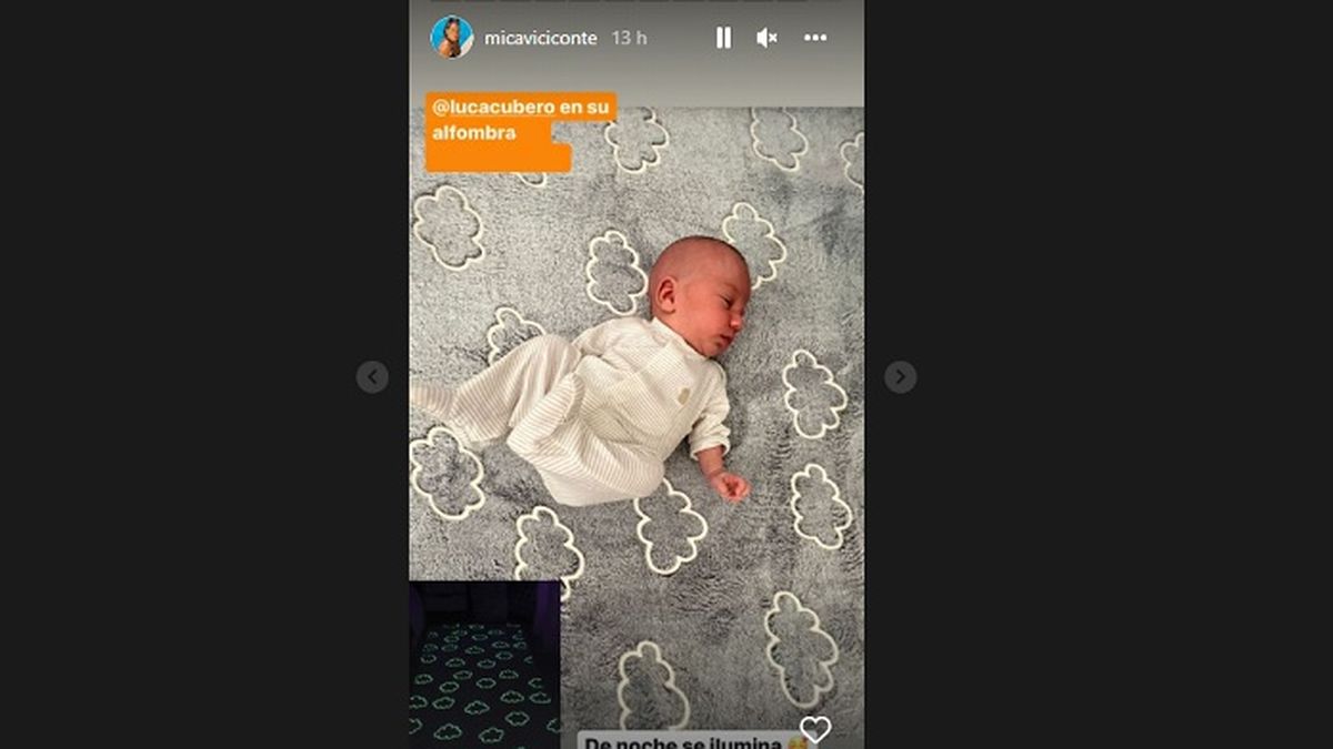 Mica Viciconte mostr&oacute; la alfombra que se ilumina en la oscuridad que recibi&oacute; de regalo el peque&ntilde;o Luca Cubero, de cara a su primer mes de vida.&nbsp;