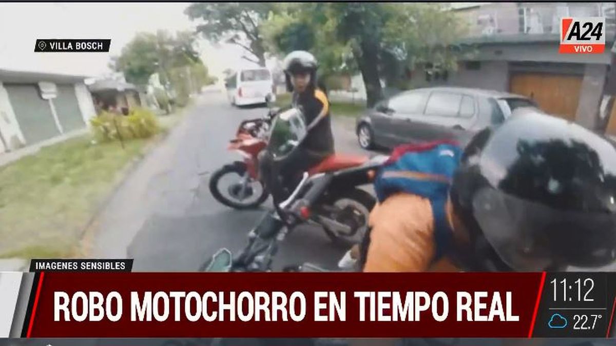 Villa Bosch: video de un robo motochorro en tiempo real. (Captura de Tv)