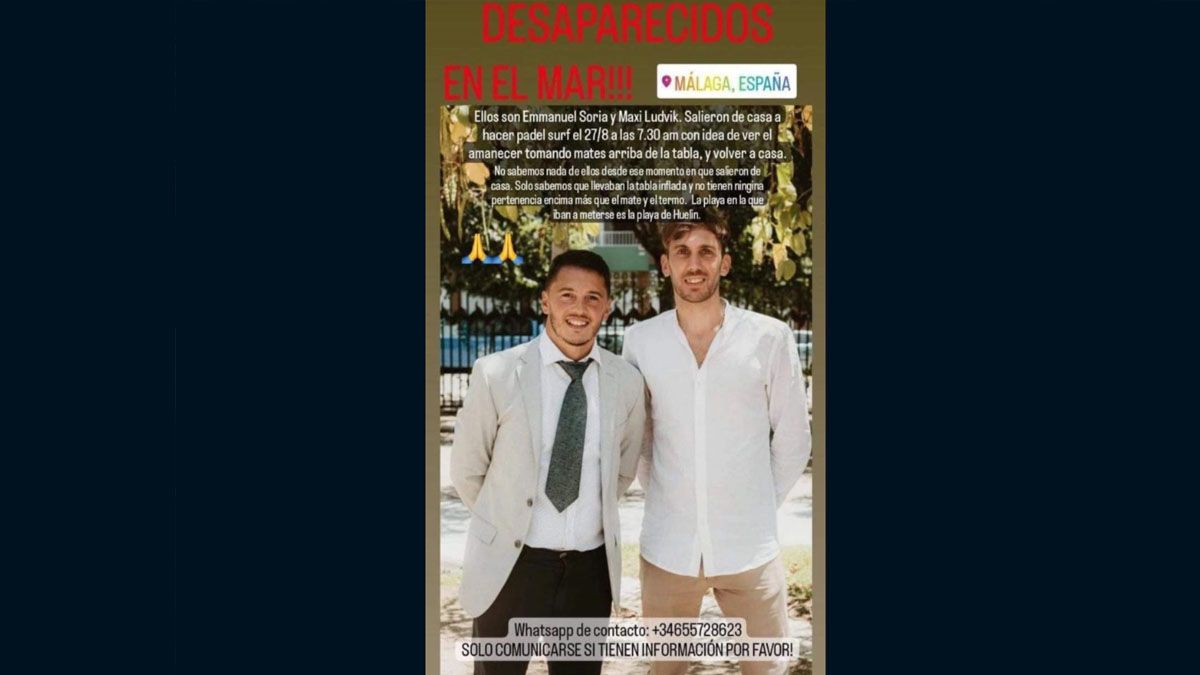 Avisos como este en las redes, pidiendo ayuda sobre los dos jóvenes argentinos perdidos (Foto: Gentileza el Español)