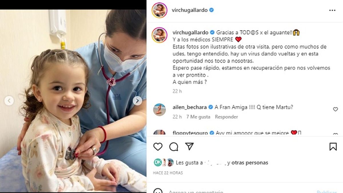 El posteo con el que Virginia Gallardo cont&oacute; a sus seguidores que Martina atraviesa un virus estacional, t&iacute;pico de los cambios de estaci&oacute;n.&nbsp;