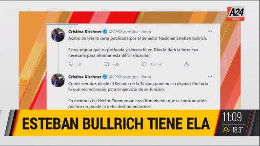 Cristina Kirchner se solidarizó con Esteban Bullrich tras dar a conocer que padece ELA