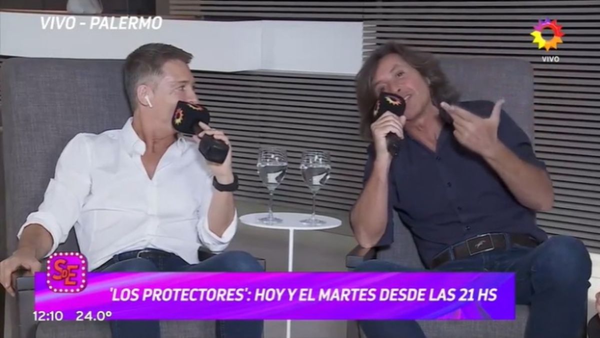 Gustavo Bermúdez y Adrián Suar en plena promoción de la serie que protagonizan para una plataforma: Los Protectores.